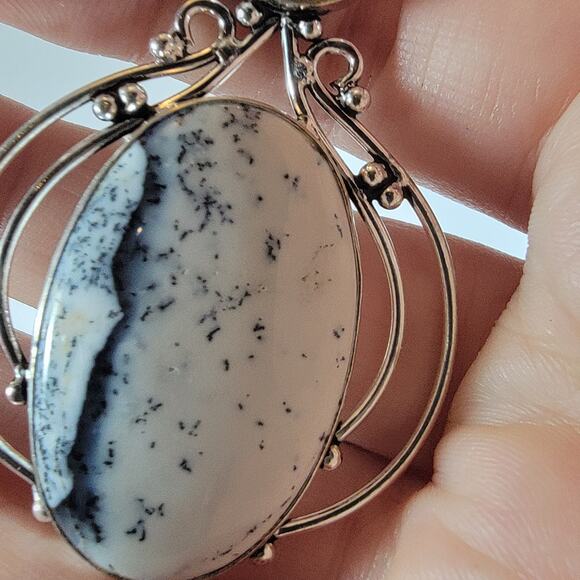 Dendritic Opal Pendant – With Citrine Accent + 20" Sterling Silver Snake Chain - Picture 4 of 10